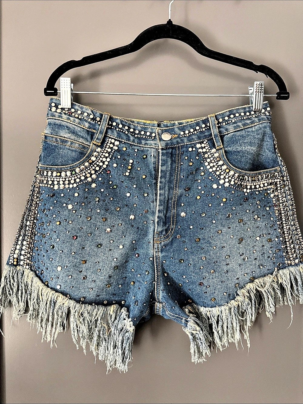 Zadig & Voltaire Snow Studs Denim Studded Denim Jean Shorts Waist 42